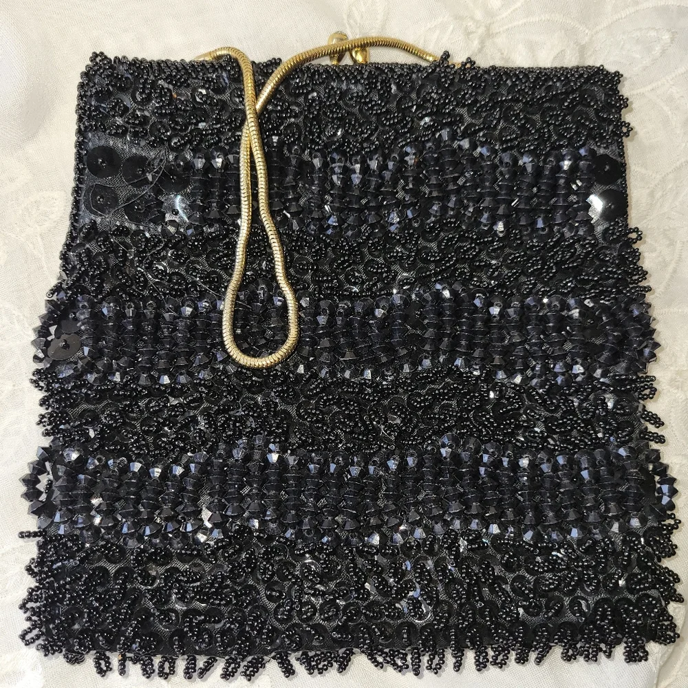 Walborg Richere Black Beaded Purse ~ Vintage ~ 1960s ~ Exquisite! ~ Loose Beads - Picture 2 of 16